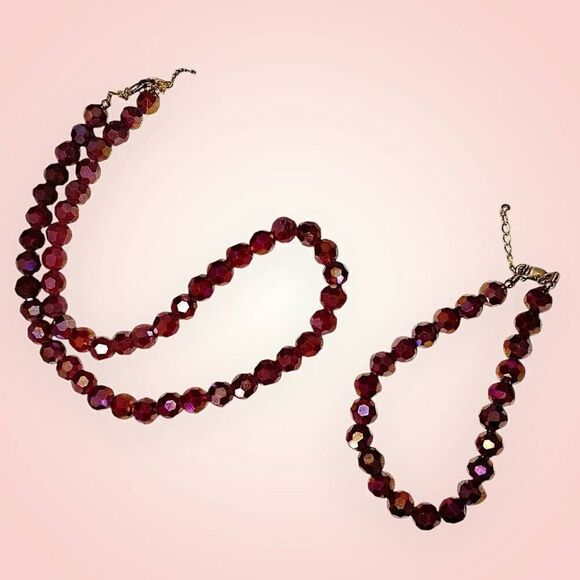 Hand Crafted Ruby‎ Faceted Crystal Cut Glass Beads Necklace Bracelet Gold Clasp - Picture 3 of 5